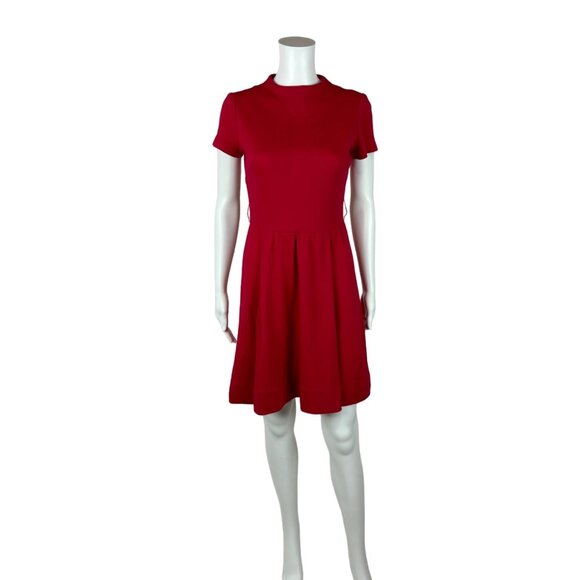 Vintage 50s Wool Dress Women's Extra Small Solid Red Fit & Flare John Norman - Picture 1 of 10